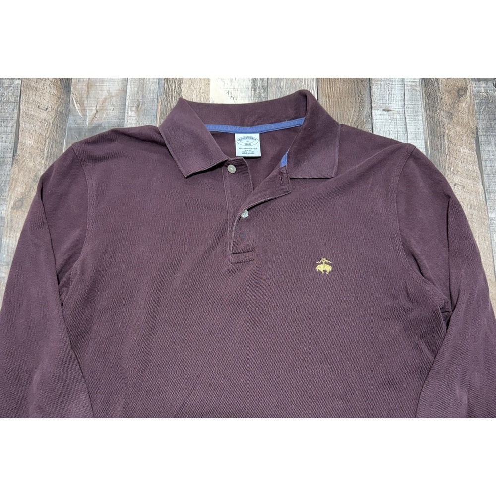 Brooks Brothers 1818 Performance Polo Mens Medium Slim Fit Long Sleeve Burgundy - Picture 2 of 6